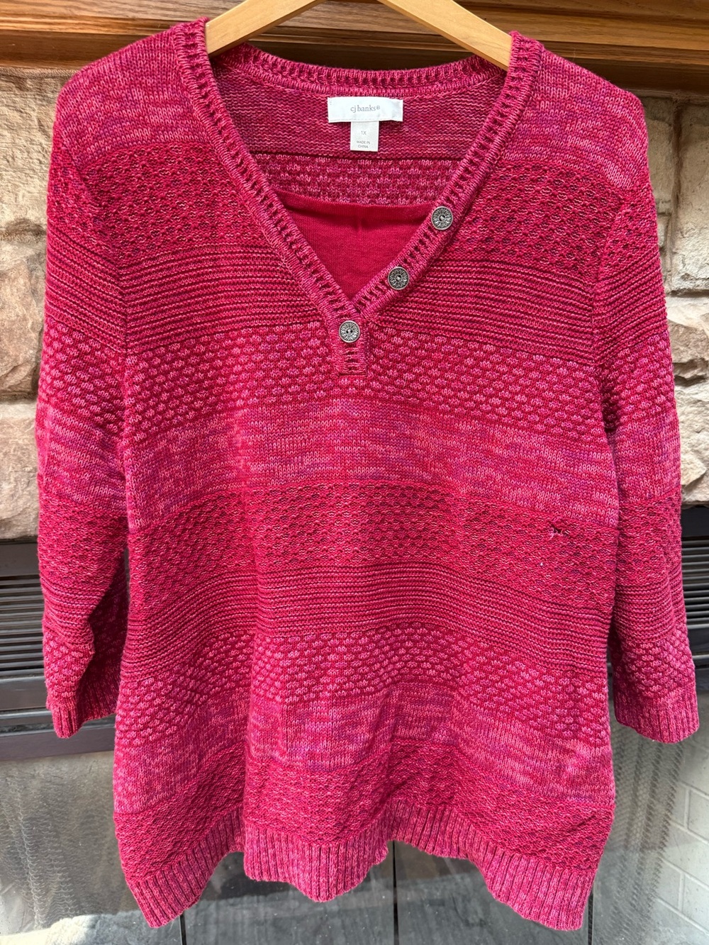 Croft & Barrow Dark Pink Textured V-Neck Sweater